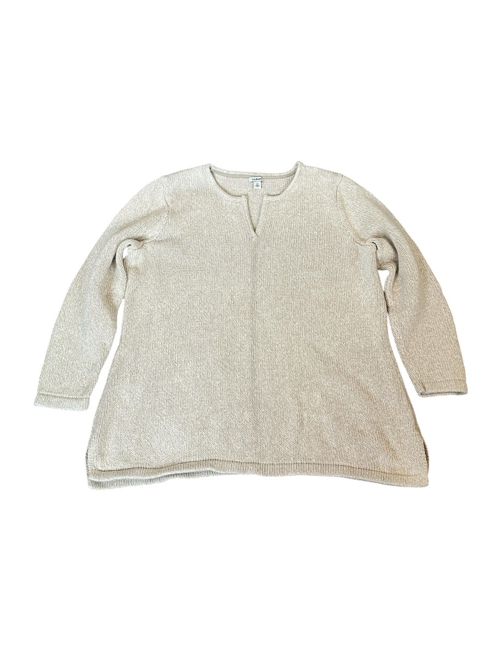Vintage LL Bean Womens 2X Sweater Cotton Notch V-Neck Beige Outdoor Casual Fall